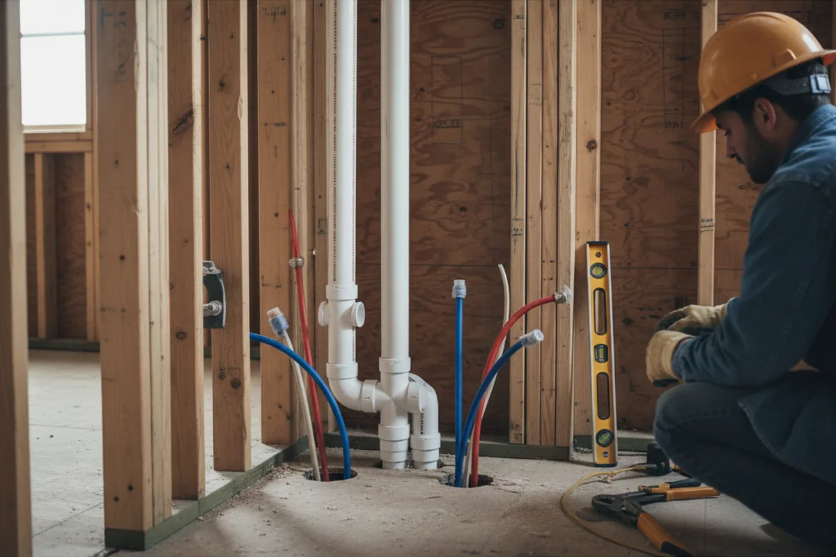 Drain and supply rough-in during Drain Cleaning in Cambridge